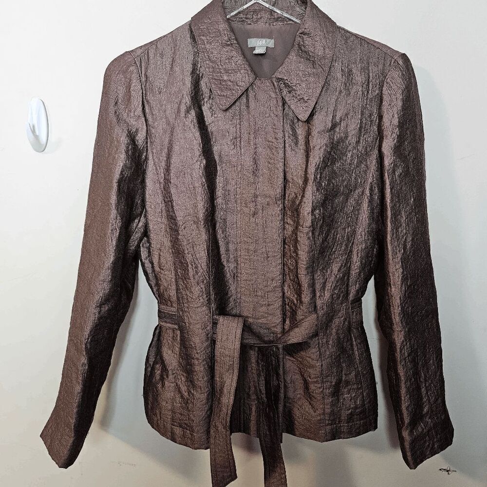J.Jill Metallic Belted Lightweight Shiny Metallic Sping Jacket Zip Front Womens